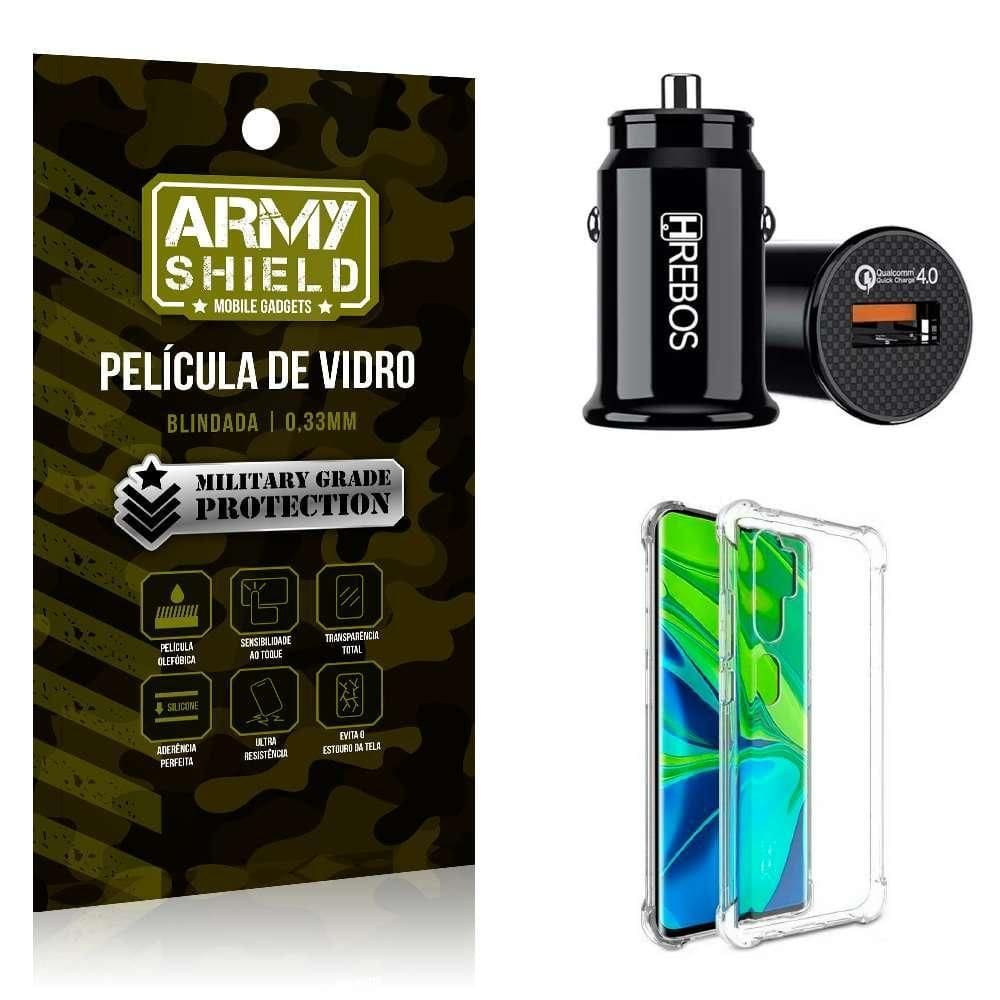 Carregador Veicular Turbo Com Capa Mi Note 10 E Película 3D