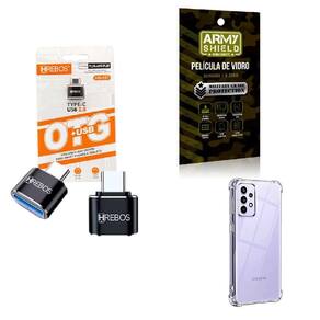 Kit Usb Para Tipo C + Capinha Samsung A52S 5G + Película 3D