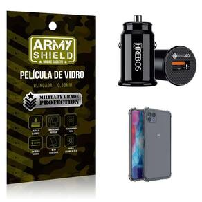 Carregador Veicular Turbo Com Capa Moto G50 5G E Película 3D