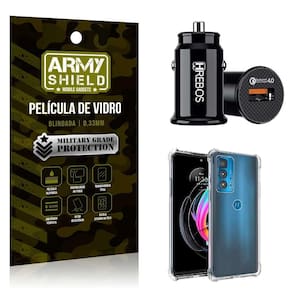 Carregador Veicular Com Capa Moto Edge 20 Pro E Película 3D