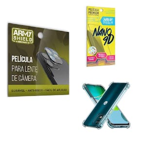 Kit Película De Câmera E Tela Moto E13 + Capinha Anti Shock