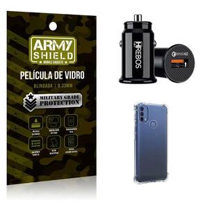 Carregador Veicular Turbo Com Capinha Moto E40 E Película 3D