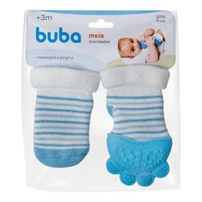 Meia Com Mordedor Silicone Gengiva Bebê - Buba - Azul