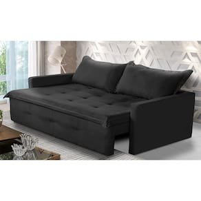 Sofá Sem Caixa Retrátil e Reclinável 1,65m com Molas Maísa Suede Preto Adonai Estofados