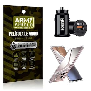 Carregador Veicular Turbo Com Capinha Moto E22 E Película 3D
