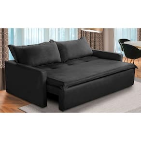 Sofá Sem Caixa Retrátil e Reclinável 1,85m com Molas Kiara Suede Preto Adonai Estofados