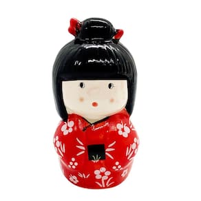 Enfeite Japonesa Cerâmica Kokeshi Vermelha cuidado do Lar
