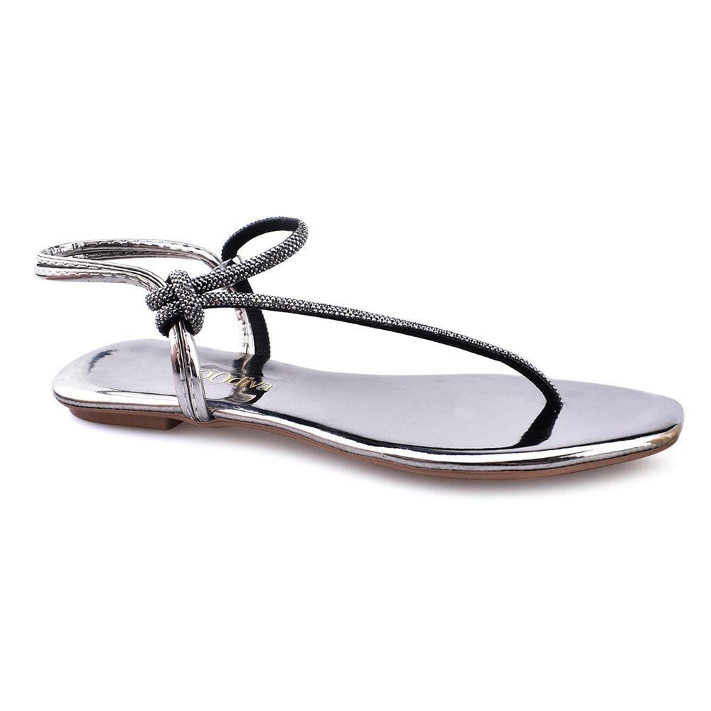 Sandalia Rasteira Clarisse Prata Velho Godiva Tiras Strass 334001