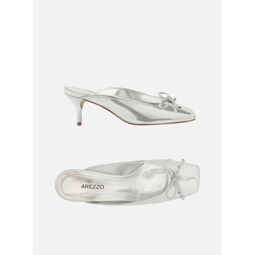 Mule Prata Salto Fino Bico Quadrado Arezzo