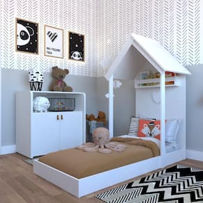 Quarto Infantil com Cama e Armário Espresso Móveis Branco