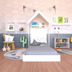 Quarto Infantil Cama Banqueta 2 Nicho e Prateleira Branco