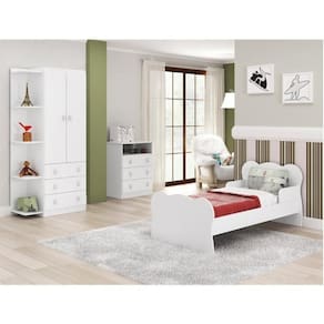 Quarto Infantil Guarda Roupa 2 Portas Cômoda Mini Cama Branco