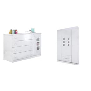 Quarto infantil Guarda Roupa 4 Portas e Cômoda Lívia Branco