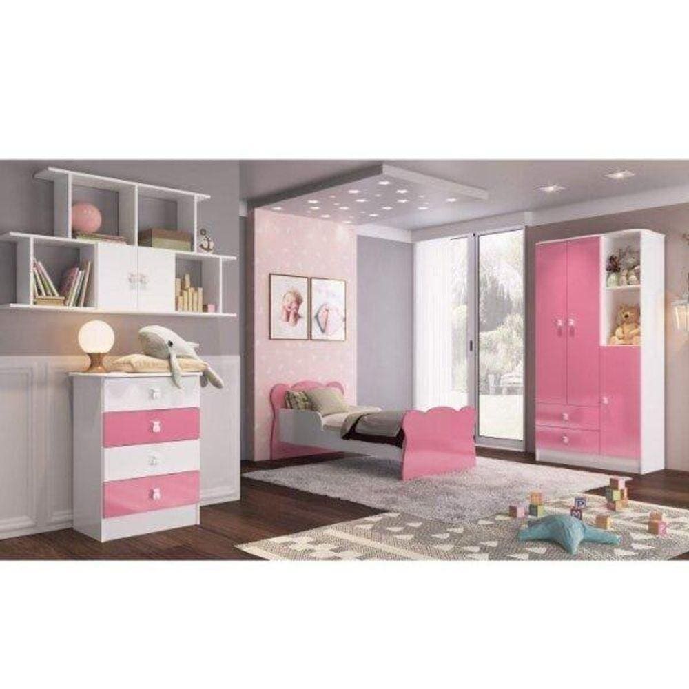 Quarto Infantil Completo Docinho Guarda Roupa,Cômoda,Mini Cama Br/R