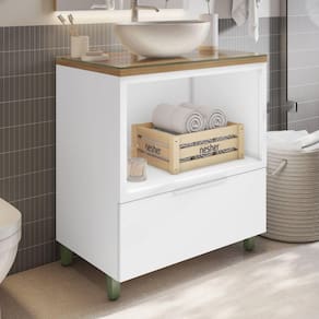 Gabinete para Banheiro com Caixa Organizadora Marquesa 80cm 100% Mdf Branco/Marrom