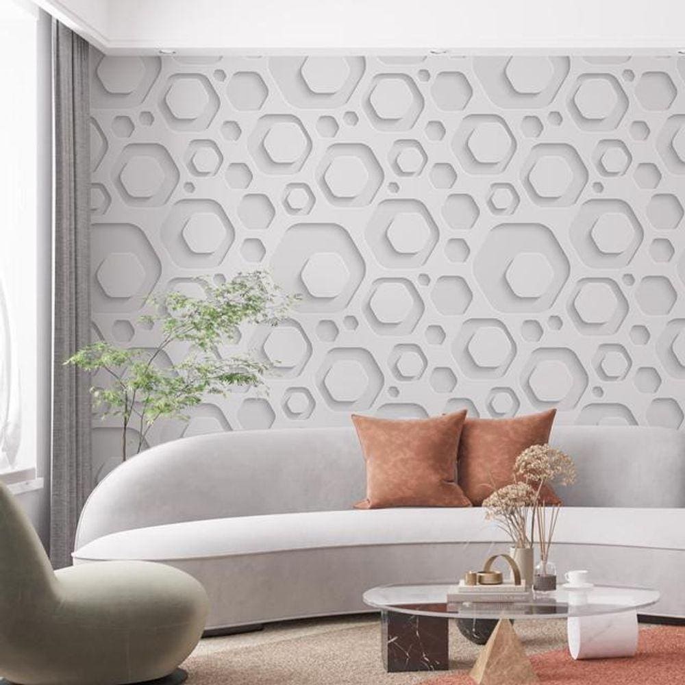 Kit 2 Rolos Papel De Parede Adesivo Abstrato 3D Branco 3,0M