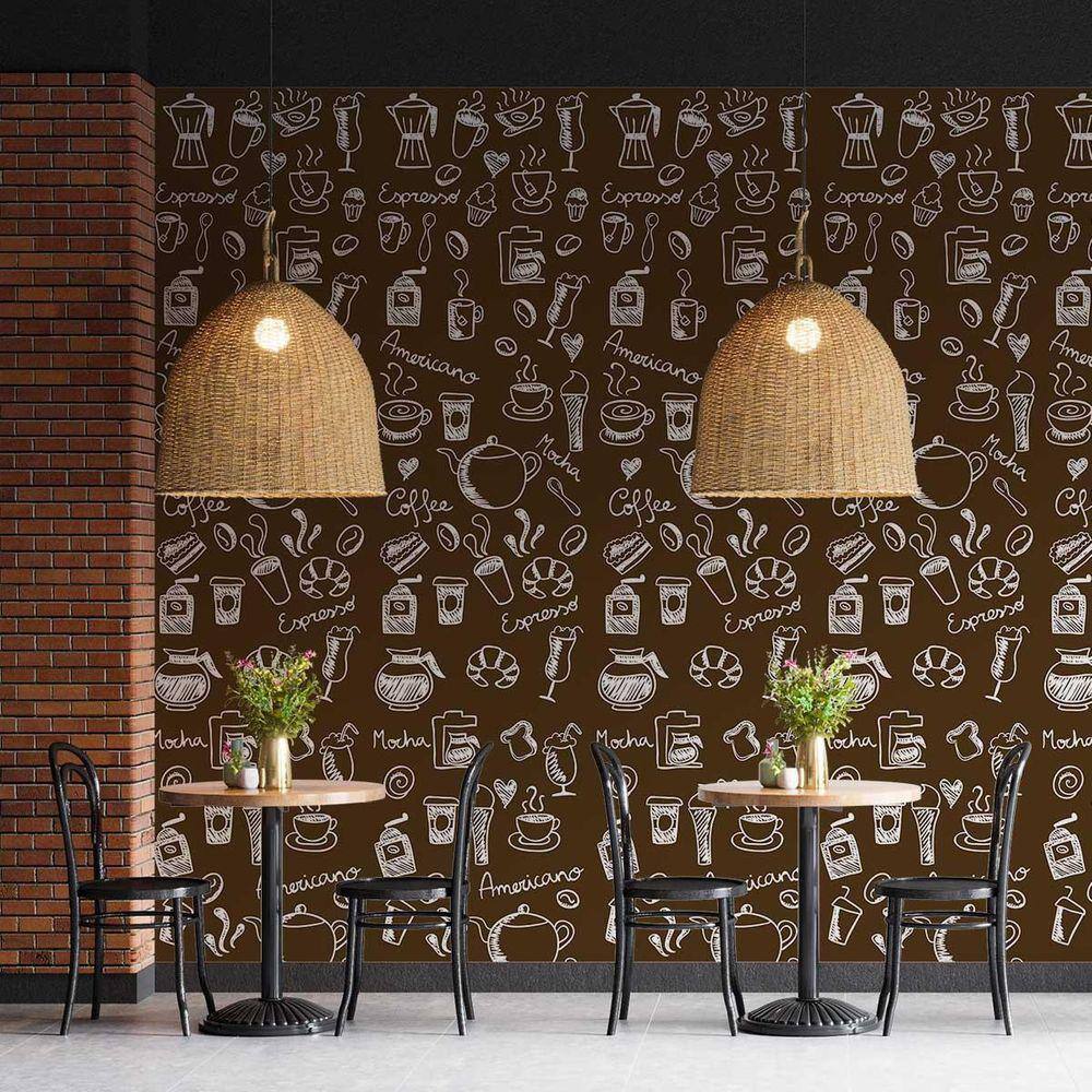 Kit 8 Rolos Papel De Parede Adesivo Marrom Coffee Shop 3,0M