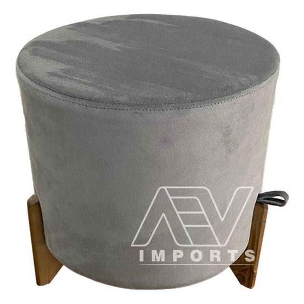 Banqueta Puff Linho/Veludo - 47x37x37cm - 120Kg - Pés Madeira