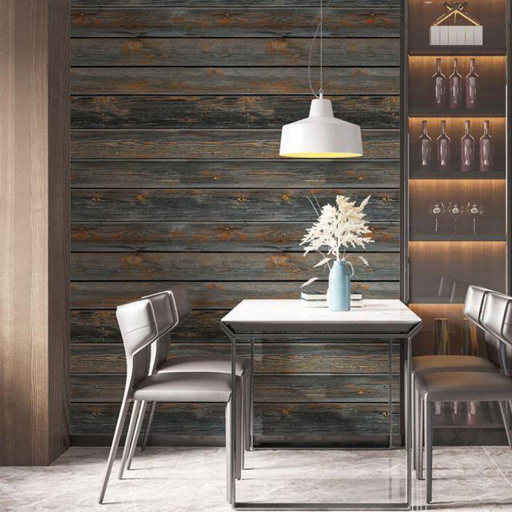 Kit 6 Rolos Papel De Parede Adesivo Tábua Rústica 3,0M