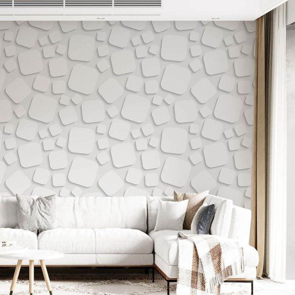 Kit 9 Rolos Papel De Parede Adesivo Abstrato 3D Branco 3,0M