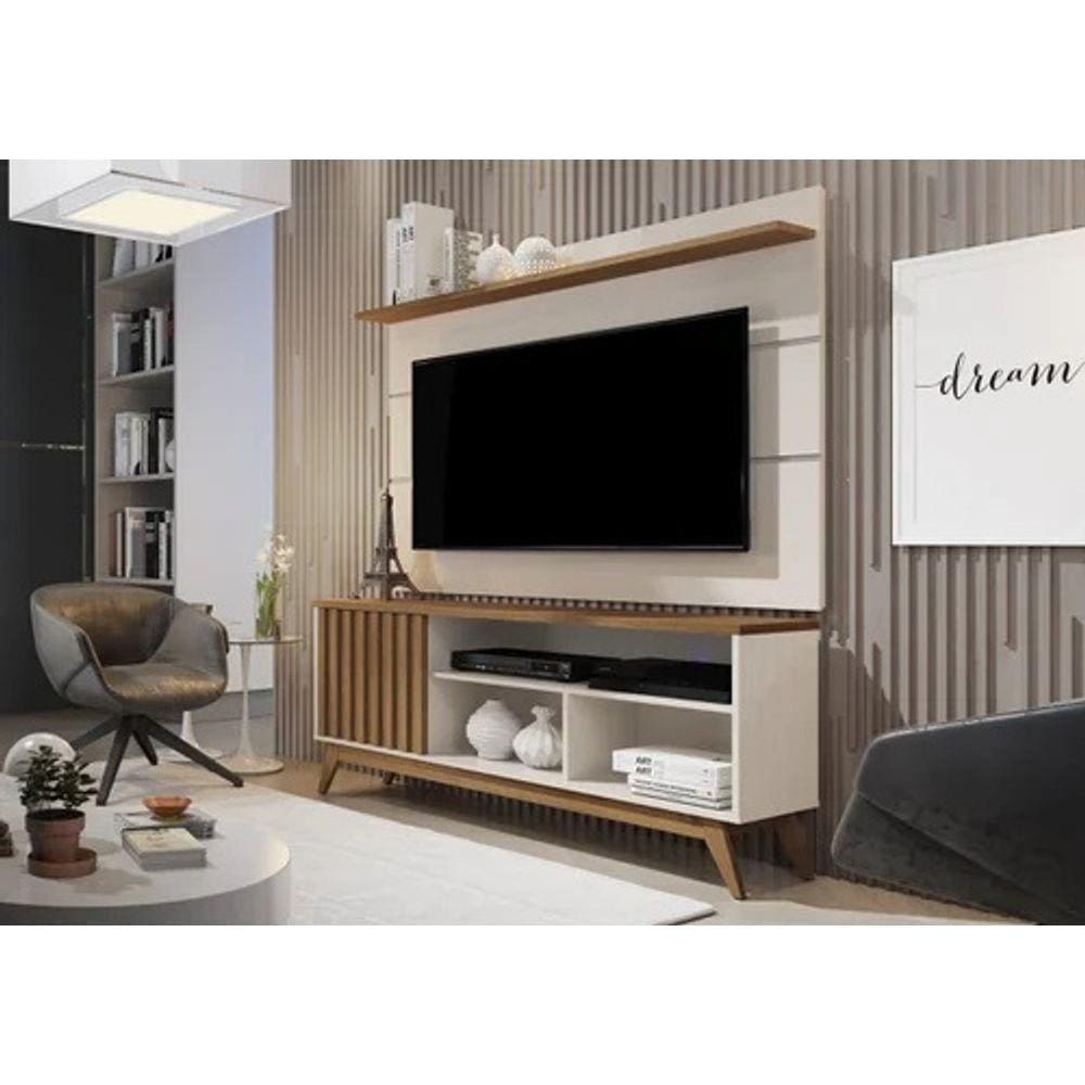 Rack Malbec Ripado Com Painel Vivare 1.36 Off White/Freijó - Giga Móveis