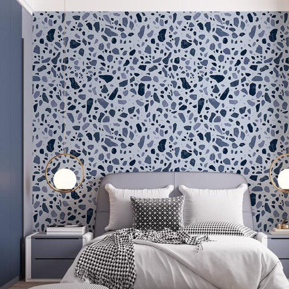 Kit 8 Rolos Papel De Parede Adesivo Granilite Azul 3,0M