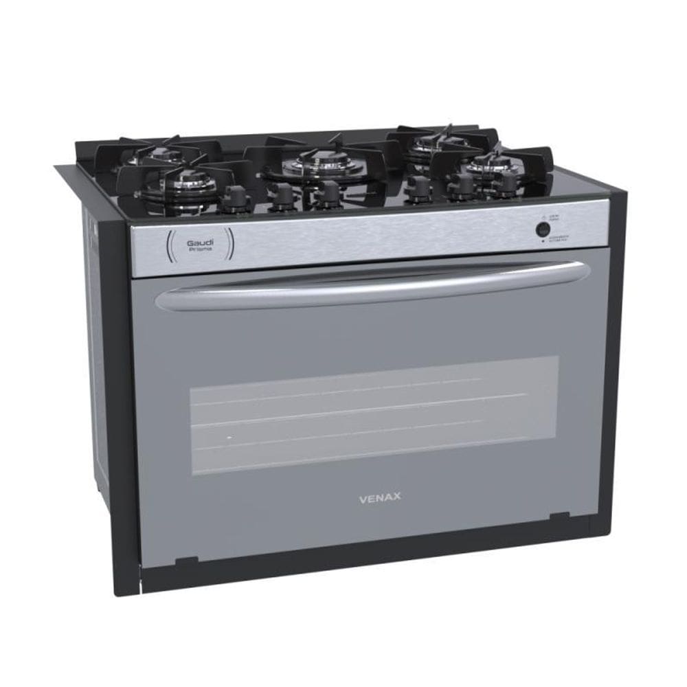 Fogao de Embutir 5 Bocas Venax Gaudi Prisma Vitreo El Inox Gas Glp