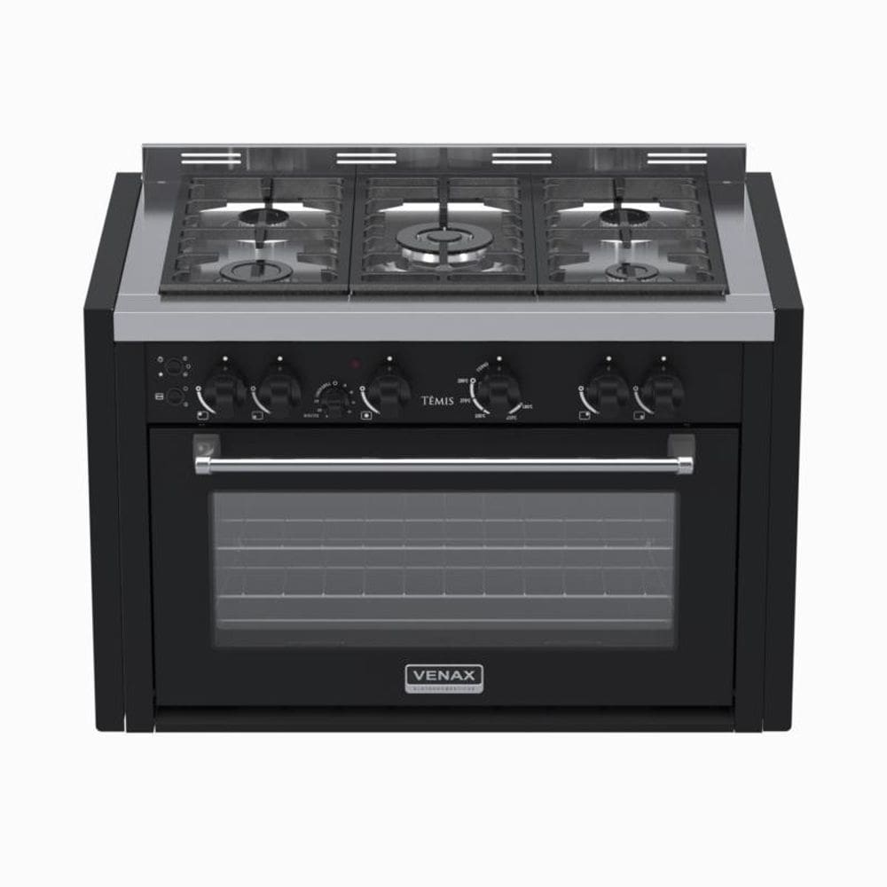 Fogao de Embutir 5 Bocas Venax Temis Preto Fosco Gas Glp