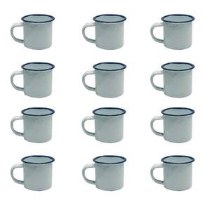 Caneca Esmaltada Retro 350Ml Branca Vintage Jogo 12 Pcs
