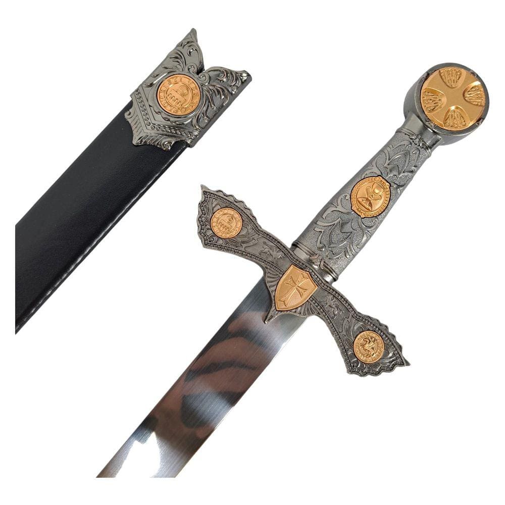 Espada Cavaleiros Templários Prata E Bronze Com Bainha