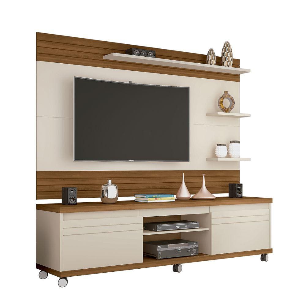 Rack Com Painel Mirage Off White/Freijo - Giga Móveis