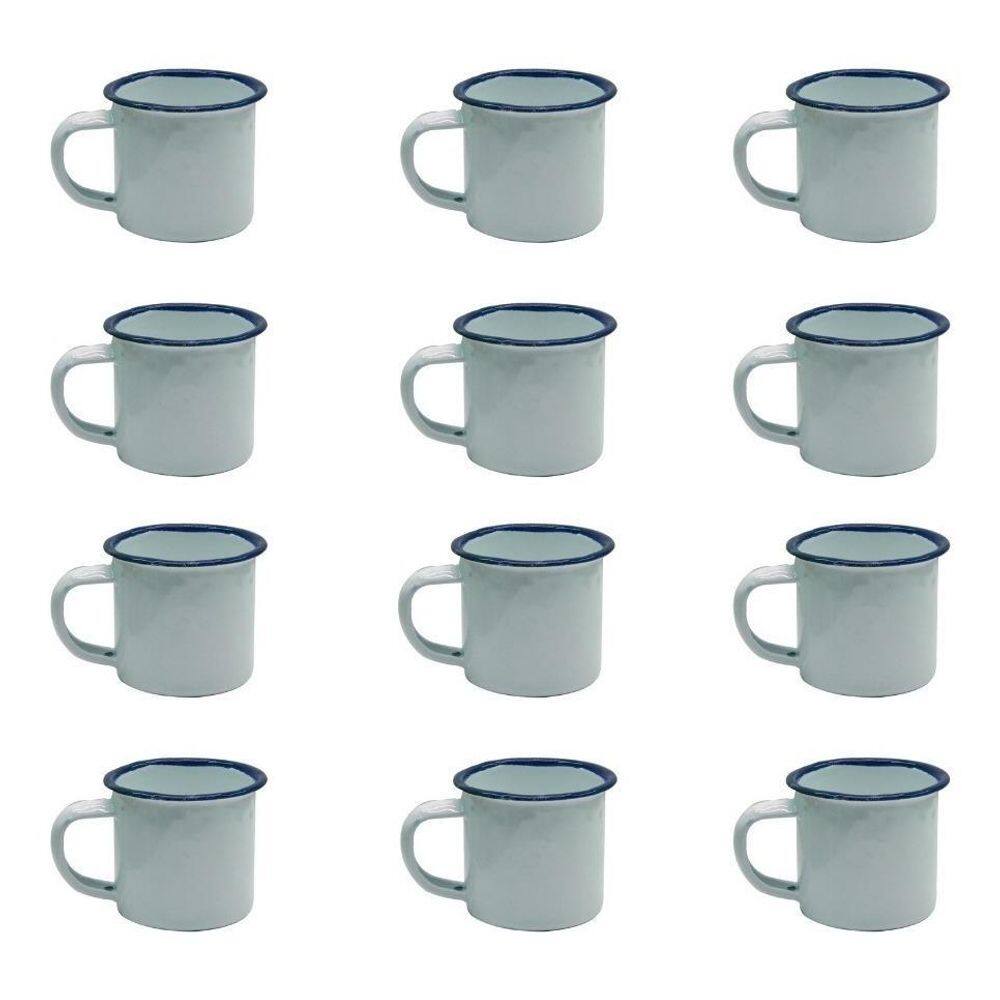 Caneca Esmaltada Retro 80Ml Branca Vintage Jogo 12 Unidades