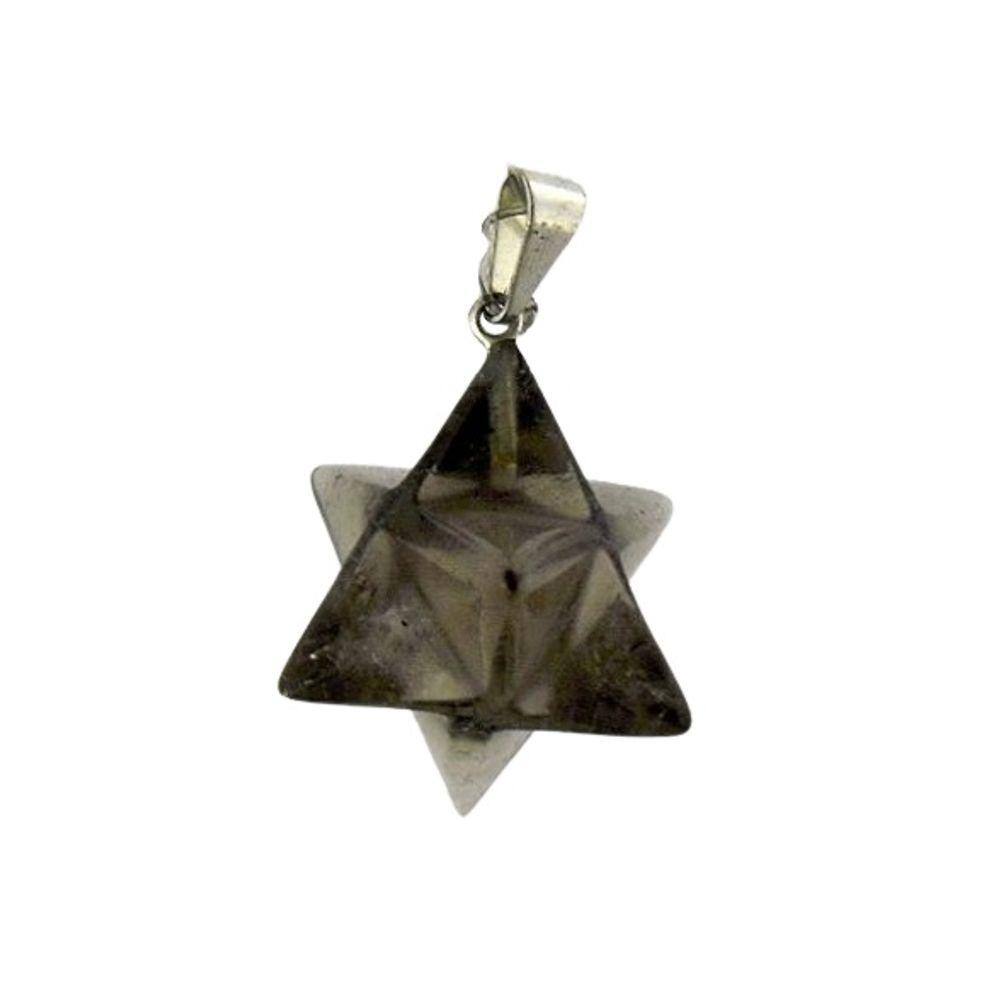 Colar Merkaba Pedra Quartzo Fumê Presilha Prateado