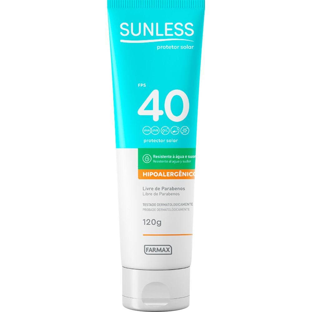 Protetor Solar Sunless FPS 40 Hipoalergênico 120G - FARMAX COSMÉTICOS