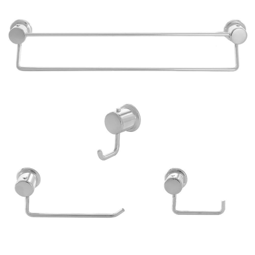 Kit Acessórios P Banheiro Super Luxo 4 Peças Em Metal Polido