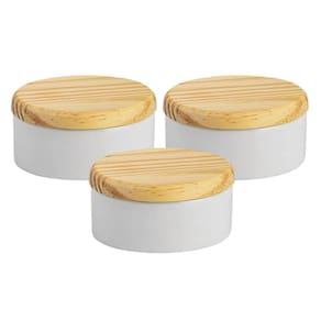 Kit 3 Porta Joia Porcelana Tampa Madeira Potinho Louça 8,5Cm
