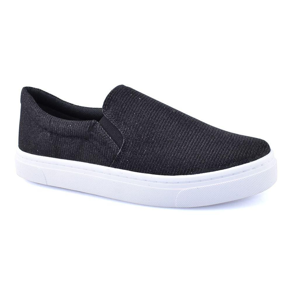 Tenis Slip On Lurex Glitter Glam Preto Godiva 333923