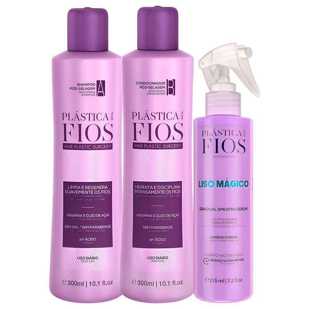 Kit Cadiveu Plástica Dos Fios Home Care - Shampoo 300ml + Condicionador 300ml + Finalizador 215ml