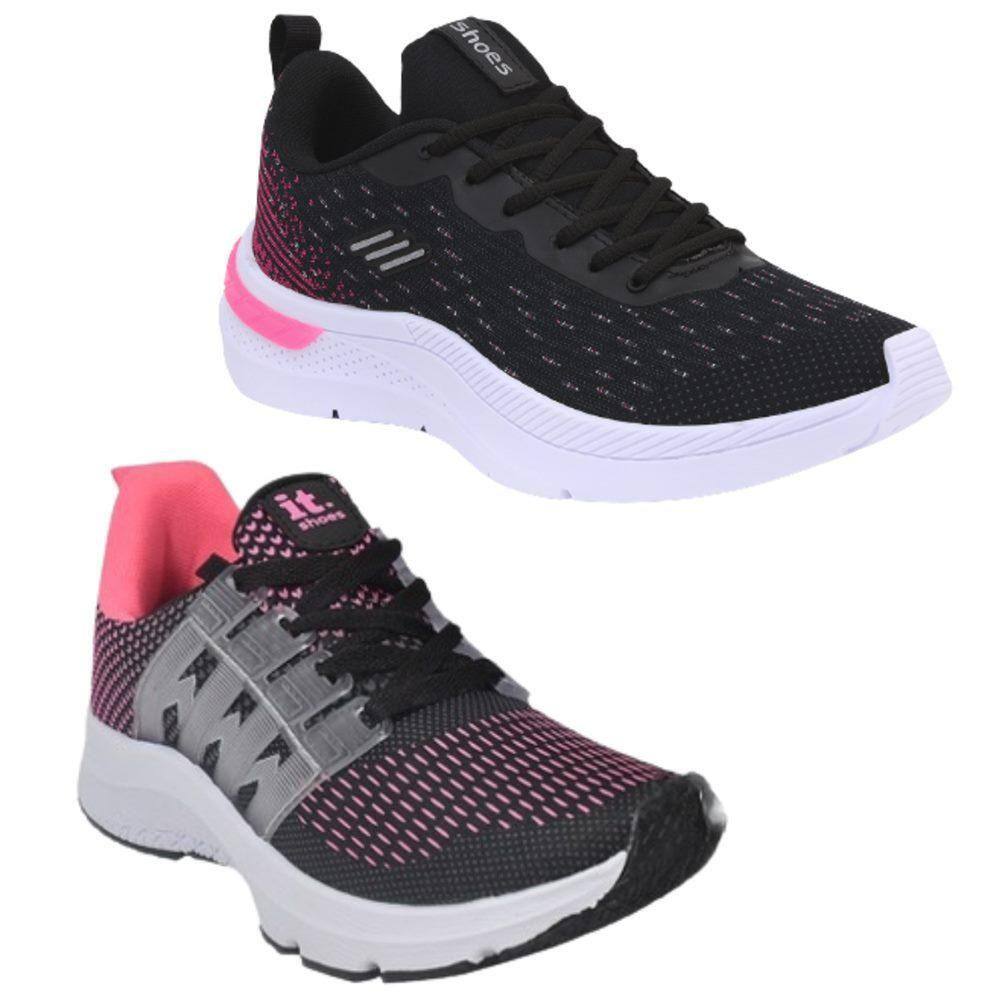 Tênis Feminino Caminhada Esportivo Corrida Academia Kit 2 - 36 - Rosa Claro