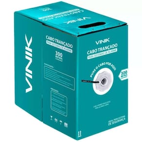 Caixa de Cabo 4 Pares Trançados - 300 metros - para Alarme - 24AWG - Preto