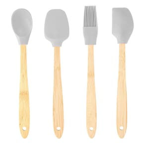 Conjunto Com 4 Utensílios De Silicone Cabo Em Bambu Lyor