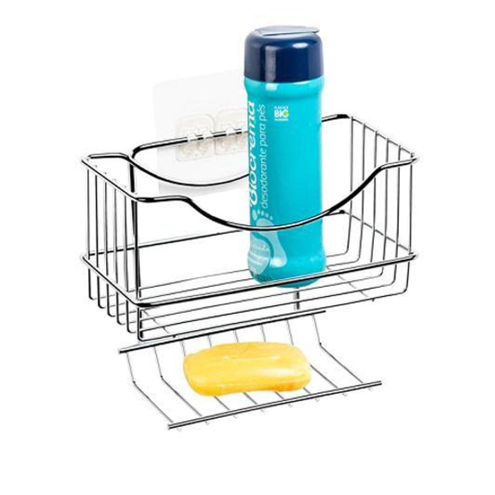 Porta Shampoo Com Saboneteira Cromada Para Parede Adesiva
