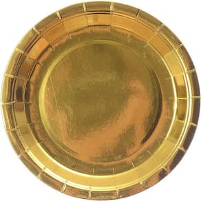 Kit 10 Pratos Sobremesa 18Cm Descartáveis Em Papel - Dourado