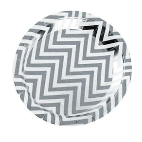 Kit 10 Pratos Sobremesa 18Cm Descartáveis Papel Listra Prata