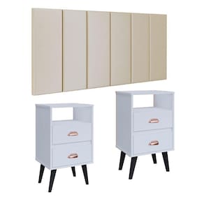 Cabeceira Suspensa Painel Encosto Cama 1,40 Julia Kit 2 Mesa Apoio Canto Gaveta Nicho Organizador Classic New Decoração Quarto Casal-RPM