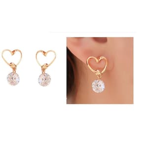 Brinco Coração Zirconia Pedra Delicado Folheado Dourado