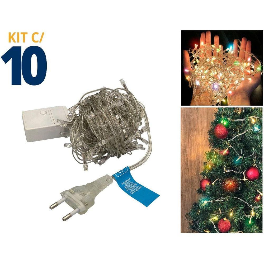 Kit 10 Pisca Pisca 100 Leds Coloridos 9 Metros 8 Função 127V