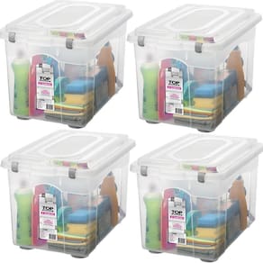 Kit 4 Organizador De Escritório 56,1L Transparente Com Tampa