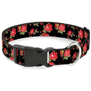 Coleira para cães com fivela, rosas vermelhas espalhadas, pr