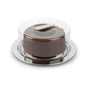 Prato Para Bolo Redondo Aço Inox Tampa Acrílico 25CM Queijo